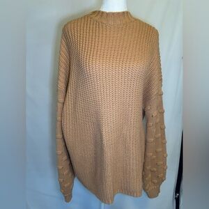 Cozy Carmel/Butterscotch Sweater, Basket Weave Knit Pattern on Sleeves